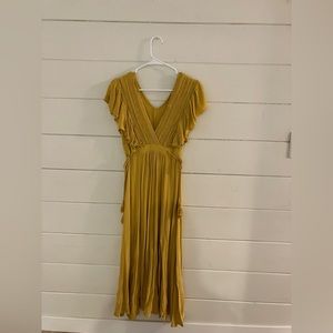 Baltic Born Mustard Yellow V-Neck Ruffle Midi Dress